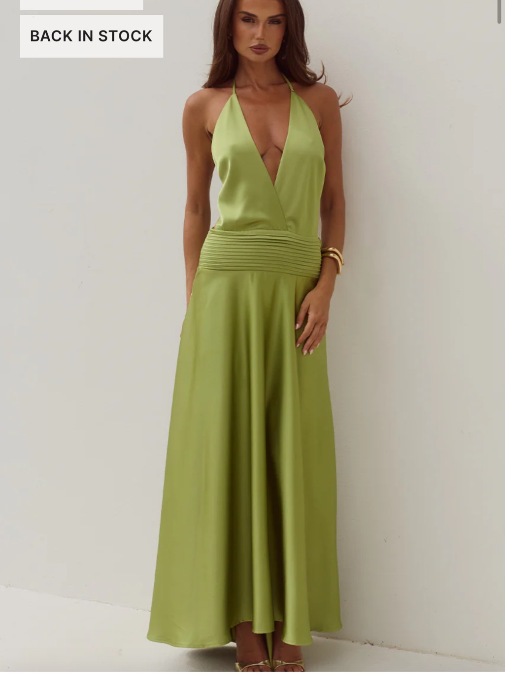 Runaway The Label Amadine Deep V Plunge Maxi Dress In Olive Green